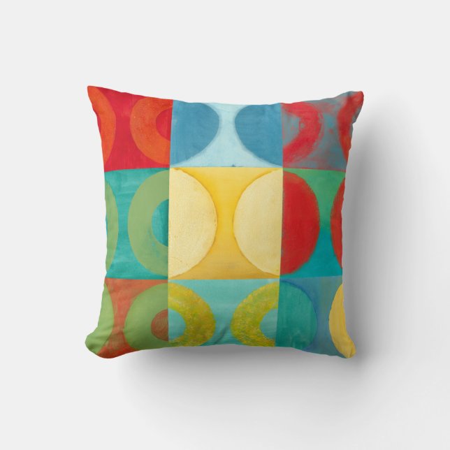 Bright Pop Art with Circles and Squares Throw Pillow (Front)