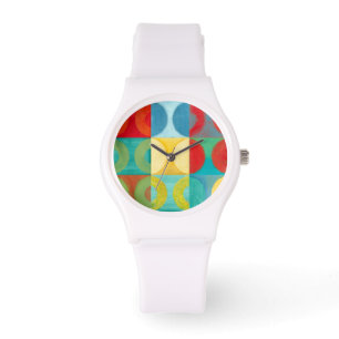 Bright Pop Art with Circles and Squares Watch