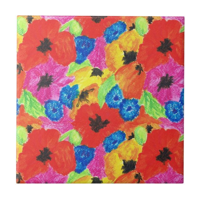 Bright Poppies and Cornflowers Ceramic Tile (Front)