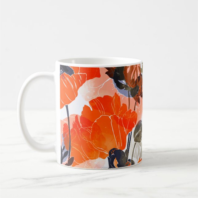 Bright Poppies Imprints: Seamless Art Coffee Mug (Left)