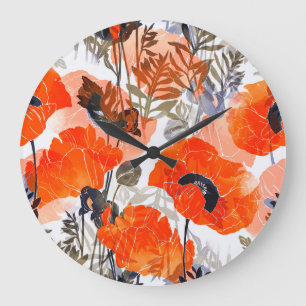 Bright Poppies Imprints: Seamless Art Large Clock