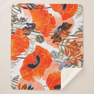 Bright Poppies Imprints: Seamless Art Sherpa Blanket
