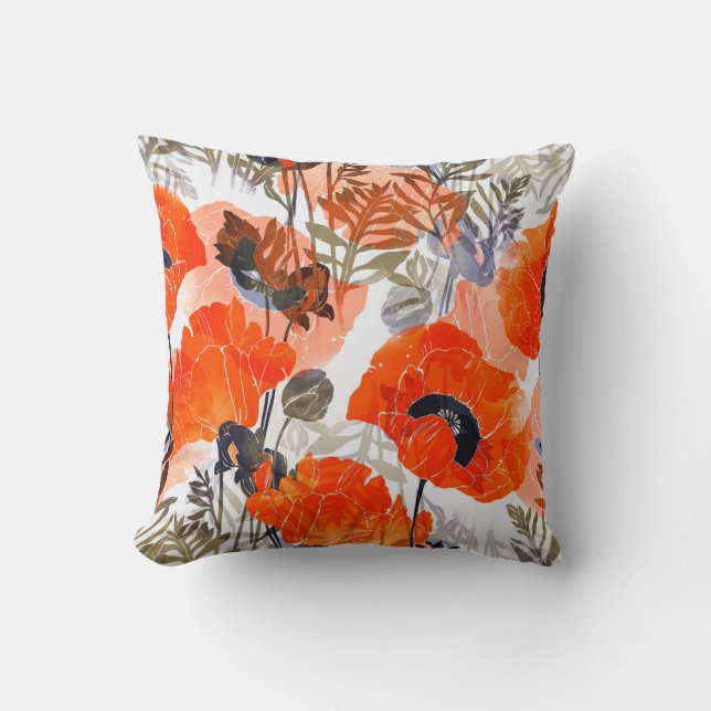 Bright Poppies Imprints: Seamless Art Throw Pillow (Front)