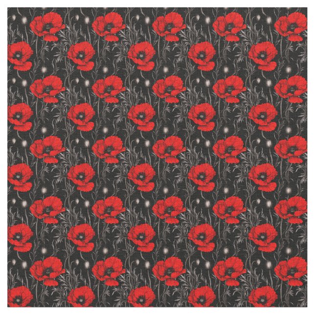 Bright Poppies on Black Fabric (Close Up)