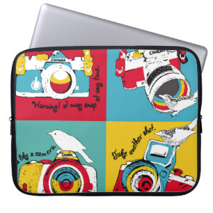 Bright poster in the style of pop art with image o laptop sleeve