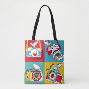 Bright poster in the style of pop art with image o tote bag
