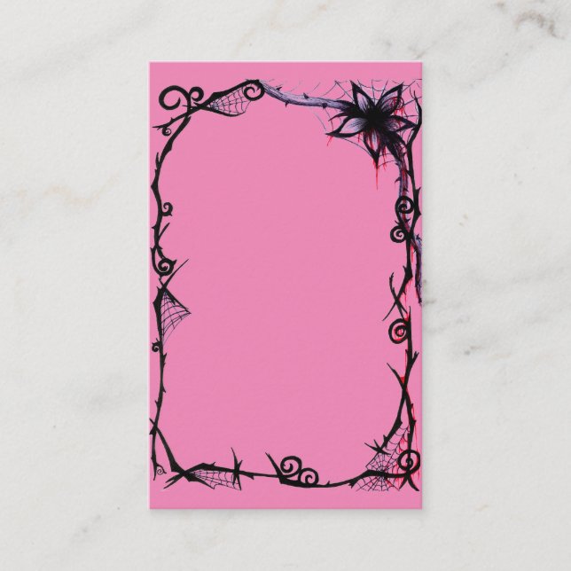 Bright Powder Pink w/Goth Scroll Black Rose Business Card (Front)