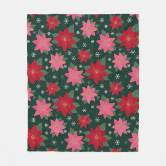 Bright Preppy Christmas Poinsettias Throw Blanket