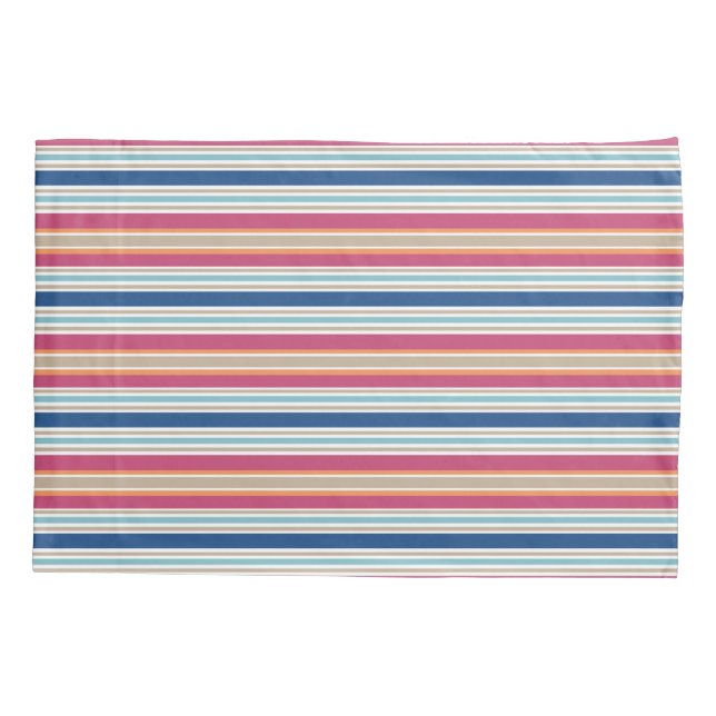 Bright Preppy Colours Red Blue Stripe Pillowcase (Back)
