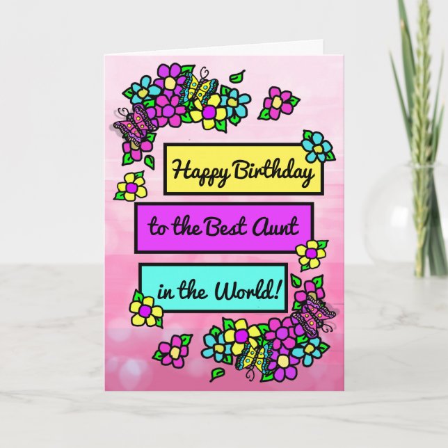 Bright Pretty Whimsical Birthday for Aunt Card (Front)