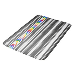 Bright Pride Pattern on Dark Grey and White Stripe Bath Mat