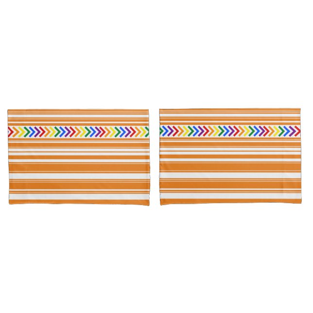 Bright Pride Pattern on Orange and White Stripe Pillowcase (Front-Set)