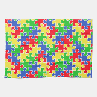 Bright Primary Colours Jigsaw Puzzle Pieces Kitchen Towel
