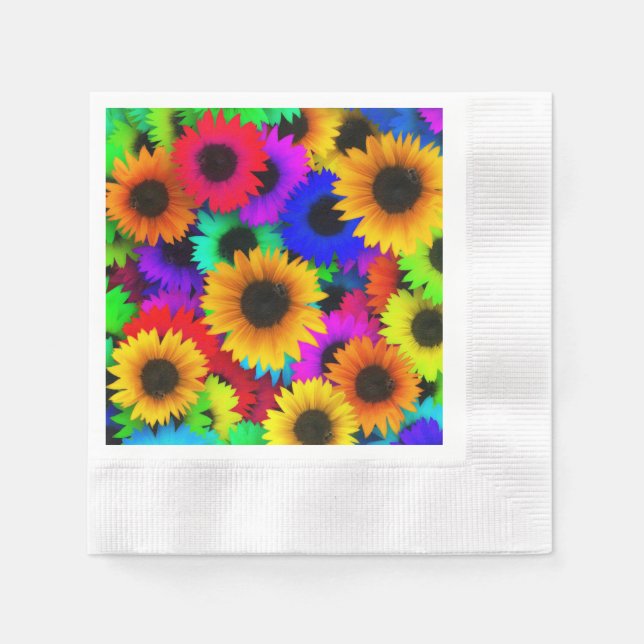 Bright Psychedelic Flower Child Hippy Pattern Napkin (Front)