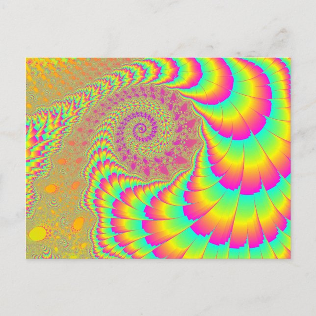 Bright Psychedelic Infinite Spiral Fractal Art Postcard (Front)