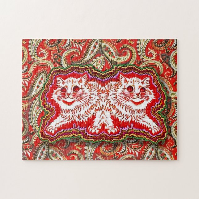 Bright Psychedelic Red Cats (by Louis Wain) Jigsaw Puzzle (Horizontal)
