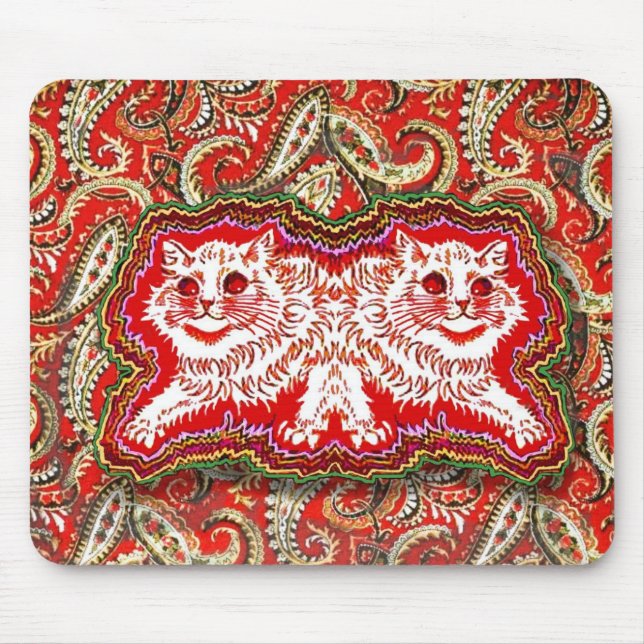 Bright Psychedelic Red Cats (by Louis Wain) Mouse Pad (Front)