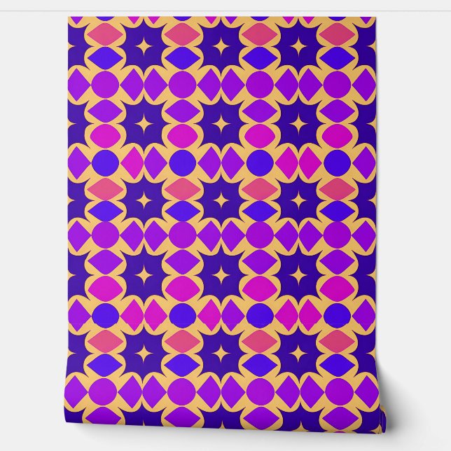 Bright Purple Abstract Retro Geometric Pattern Wallpaper (Unrolling)