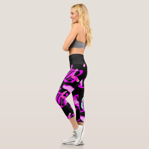Bright purple and black graphic art designer capri leggings