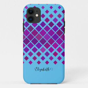 Bright Purple and Blue Square Pattern iPhone 11 Case