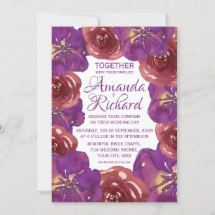 Bright Purple and Red Summer Spring Floral Wedding Invitation