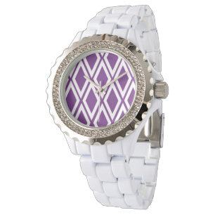 Bright Purple and White Diamond Pattern Watch