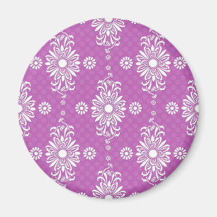 Bright Purple and White Floral Pattern Magnet