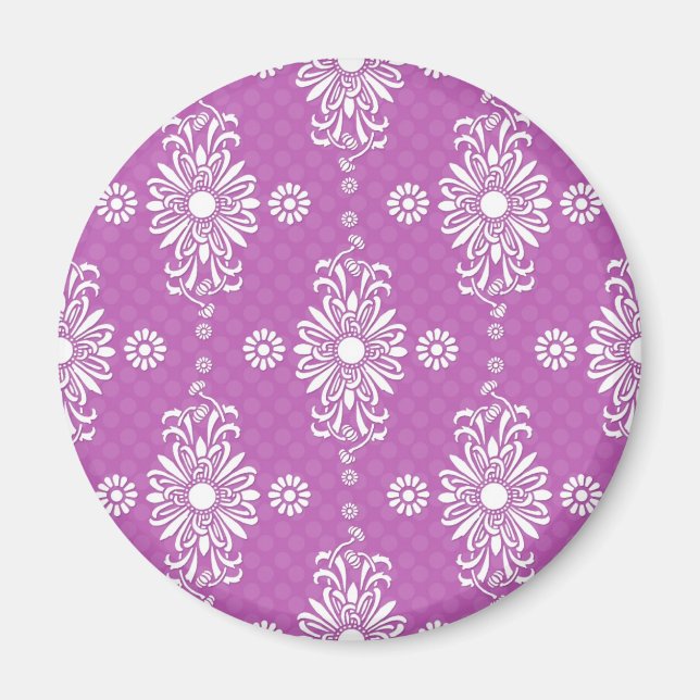 Bright Purple and White Floral Pattern Magnet (Front)