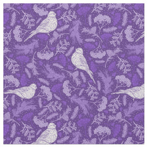 Bright Purple and Winter White Bird Floral Pattern Fabric