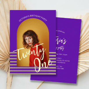 Bright Purple Arch Photo 21st Birthday Party Invitation