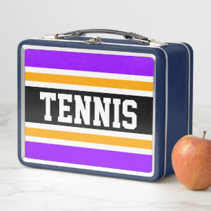 Bright Purple Black White Yellow TENNIS Stripes Metal Lunch Box