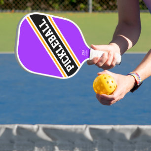 Bright Purple Black Yellow Diagonal Racing Stripes Pickleball Paddle