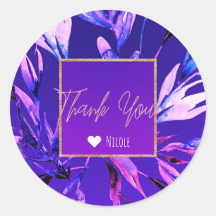 Bright Purple Bold Watercolor Botanical Wedding Classic Round Sticker