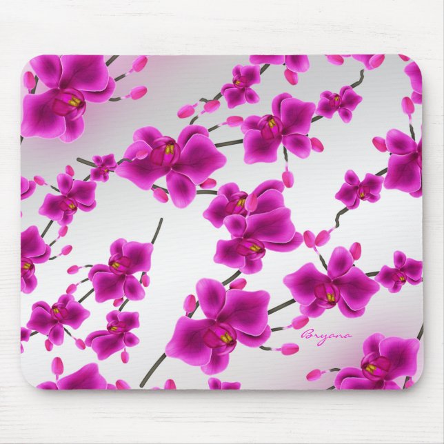 Bright Purple Chic Orchid Flowers Elegant Floral Mouse Pad (Front)