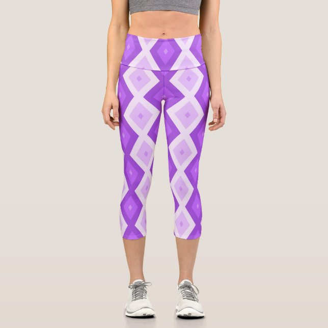 Bright purple diamond pattern capri leggings (Front)
