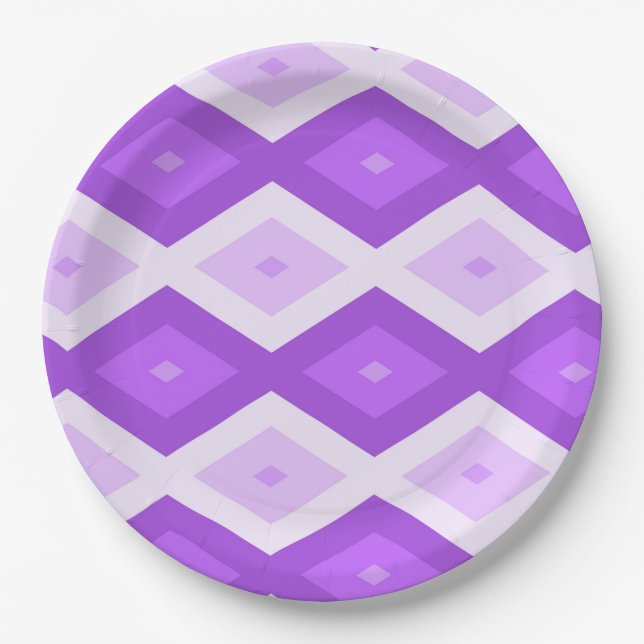 Bright purple diamond pattern paper plate (Front)