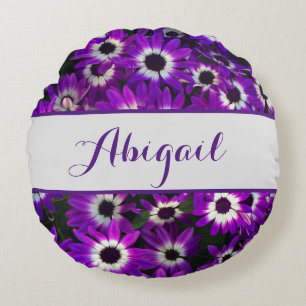 Bright Purple Flower Photo Beautiful Garden Floral Round Pillow