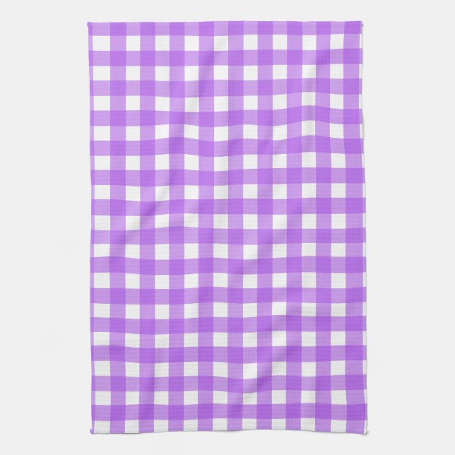 Bright purple gingham kitchen towel (Vertical)