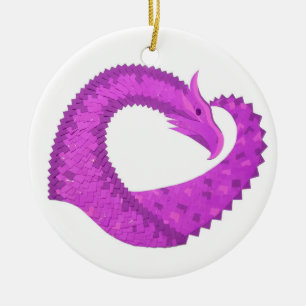 Bright purple heart dragon on white ceramic ornament