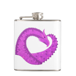 Bright purple heart dragon on white hip flask