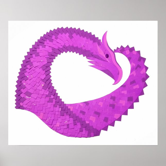 Bright purple heart dragon on white poster (Front)