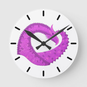 Bright purple heart dragon on white round clock