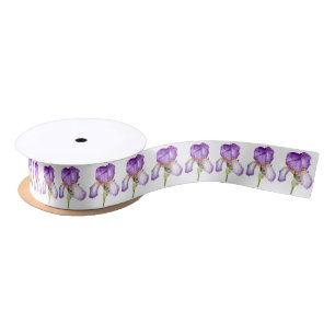 Bright Purple Iris Botanical Art Ribbon Satin Ribbon