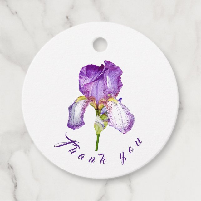 Bright Purple Iris Botanical Art Thank You Tag (Front)