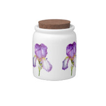 Bright Purple Iris Botanical Floral Art Candy Jar