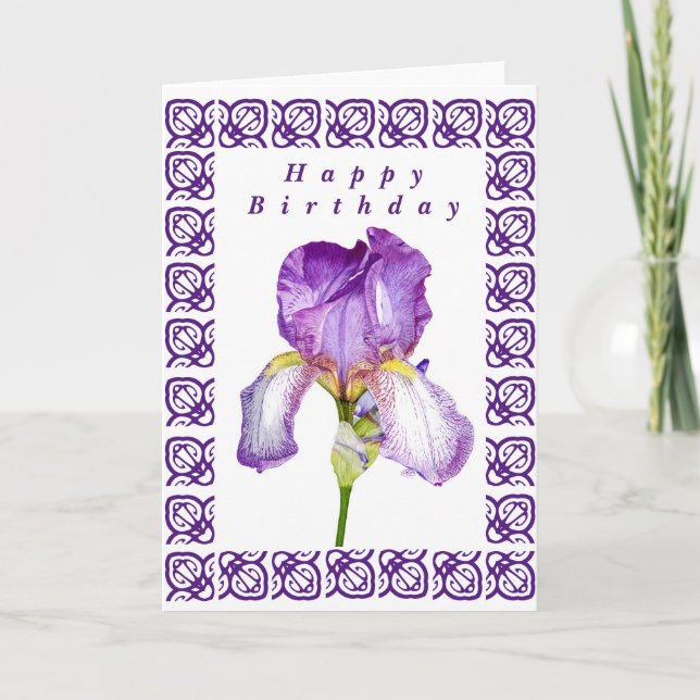 Bright Purple Iris Joyeux Anniversaire Carte (Devant)