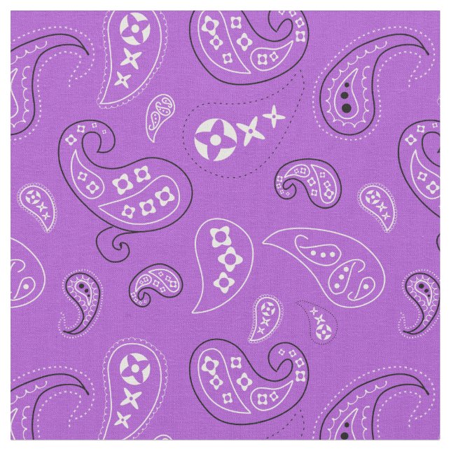Bright Purple Paisley Western Bandana Print Fabric (Close Up)