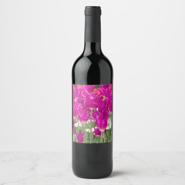 Bright Purple Pink Posies Wine Label (Front)