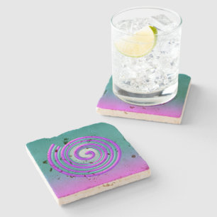 Bright Purple & Teal Spiral Pattern Stone Coaster