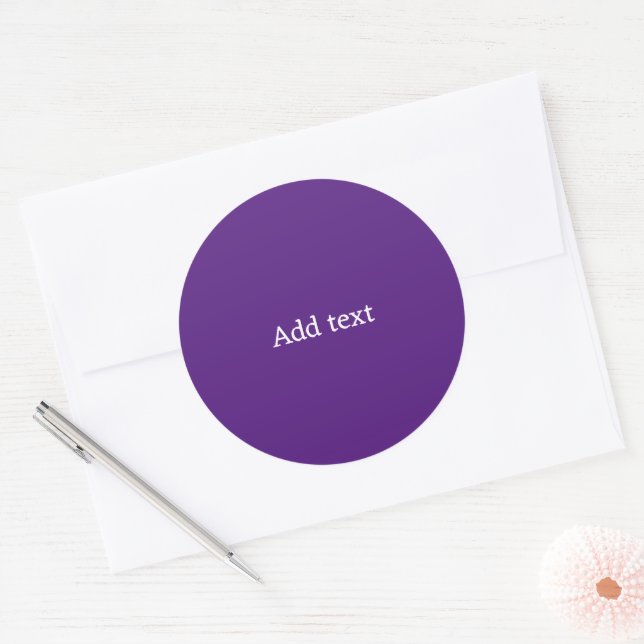 Bright Purple with White Text Template Classic Round Sticker (Envelope)